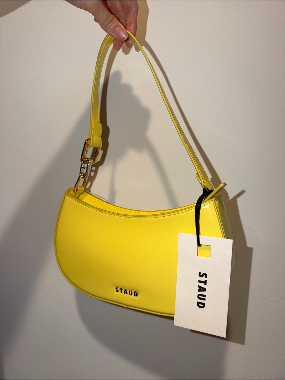 STAUD Yellow Crescent Leather Shoulder Bag